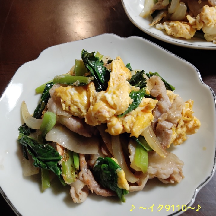 豚肉と小松菜と玉ねぎの卵炒め